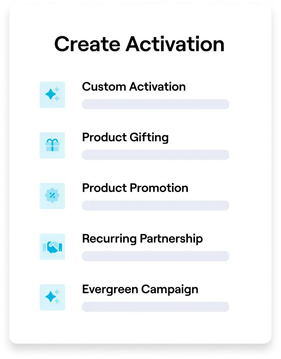 Image of options when Creating Activations in Sanad's platform