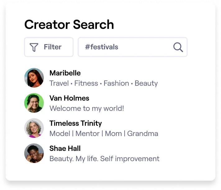 Creator search results in Sanad's influencer marketing software